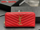 Saint Laurent Monogram Zip Around Wallet in Red Grain de Poudre Embossed Leather Replica