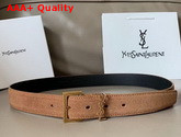 Saint Laurent Monogramme Belt with Square Buckle in Brown Suede and Black Smooth Leather Replica