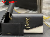 Saint Laurent Uptown Chain Wallet in Black and Blanc Smooth Leather Replica