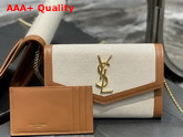 Saint Laurent Uptown Chain Wallet in Canvas and Smooth Leather Natural Beige Replica
