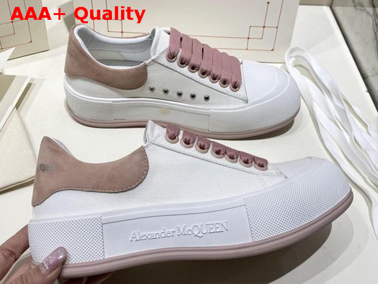 Alexander McQueen Deck Lace Up Plimsoll White Cotton and Magnolia Suede Calf Leather Replica