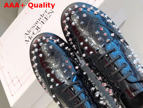 Alexander McQueen Hybrid Lace Up Black Shiny Calfskin Leather Embellished with Silver Finished Studs Replica