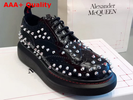 Alexander McQueen Hybrid Lace Up Black Shiny Calfskin Leather Embellished with Silver Finished Studs Replica