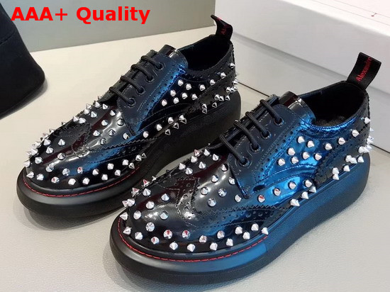 Alexander McQueen Hybrid Lace Up Black Shiny Calfskin Leather Embellished with Silver Finished Studs Replica