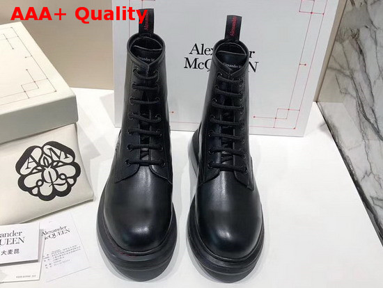 Alexander McQueen Hybrid Lace Up Boot in Black Calfskin with Sheepskin Interior Replica