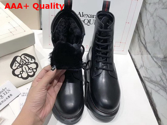 Alexander McQueen Hybrid Lace Up Boot in Black Calfskin with Sheepskin Interior Replica