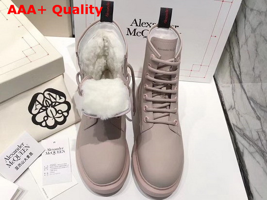 Alexander McQueen Hybrid Lace Up Boot in Pink Calfskin with Sheepskin Interior Replica