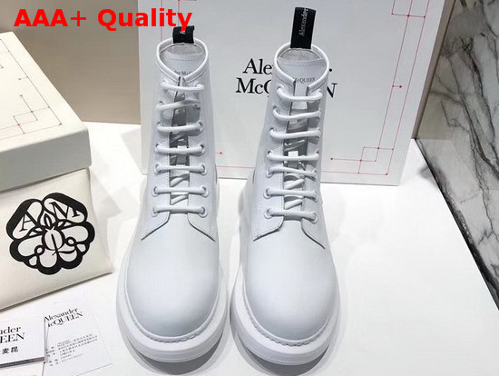 Alexander McQueen Hybrid Lace Up Boot in White Calfskin with Sheepskin Interior Replica