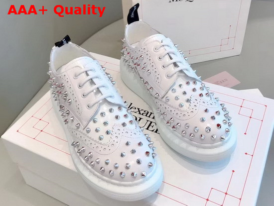 Alexander McQueen Hybrid Lace Up White Shiny Calfskin Leather Embellished with Silver Finished Studs Replica