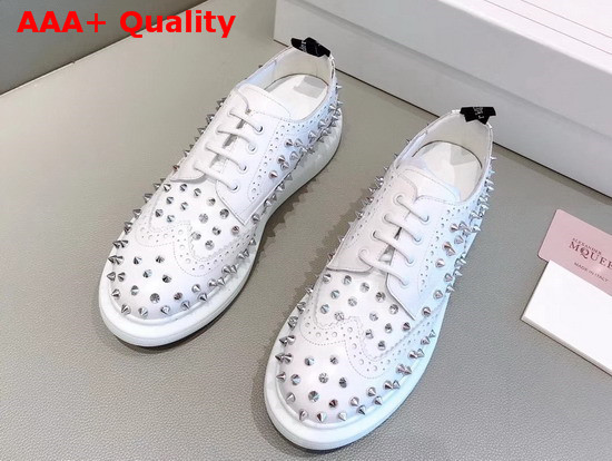 Alexander McQueen Hybrid Lace Up White Shiny Calfskin Leather Embellished with Silver Finished Studs Replica