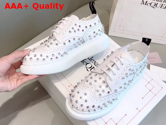 Alexander McQueen Hybrid Lace Up White Shiny Calfskin Leather Embellished with Silver Finished Studs Replica