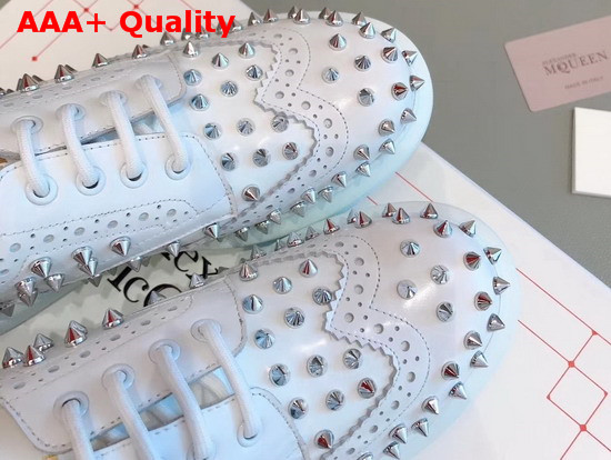 Alexander McQueen Hybrid Lace Up White Shiny Calfskin Leather Embellished with Silver Finished Studs Replica