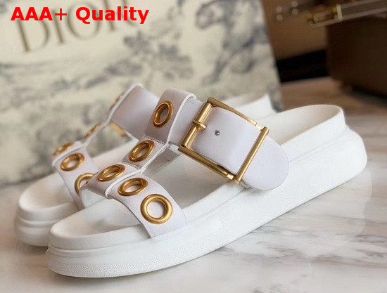 Alexander McQueen Hybrid Slide White Vegetan Leather Slide Featuring Gold Finished Eyelets and an Oversized Rubber Sole Replica