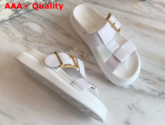 Alexander McQueen Hybrid Slide White Vegetan Leather Slide Featuring Gold Hardware and an Oversized Rubber Sole Replica