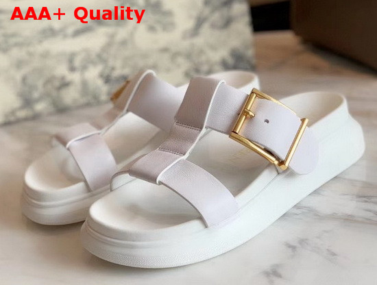 Alexander McQueen Hybrid Slide White Vegetan Leather Slide Featuring Gold Hardware and an Oversized Rubber Sole Replica