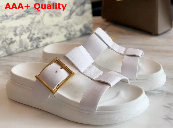 Alexander McQueen Hybrid Slide White Vegetan Leather Slide Featuring Gold Hardware and an Oversized Rubber Sole Replica