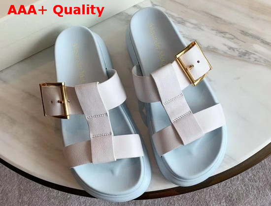 Alexander McQueen Hybrid Slide in White with Light Blue Oversized Rubber Sole Replica