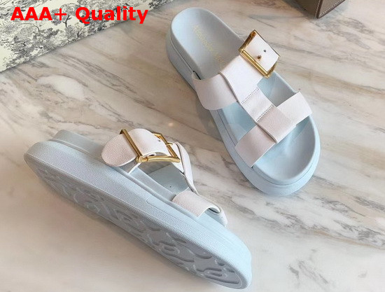 Alexander McQueen Hybrid Slide in White with Light Blue Oversized Rubber Sole Replica