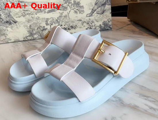 Alexander McQueen Hybrid Slide in White with Light Blue Oversized Rubber Sole Replica