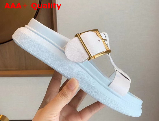 Alexander McQueen Hybrid Slide in White with Light Blue Oversized Rubber Sole Replica