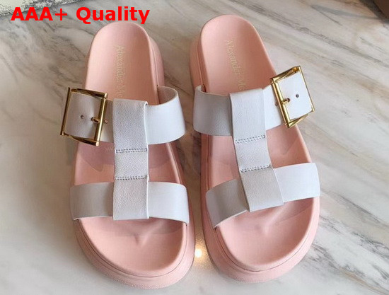 Alexander McQueen Hybrid Slide in White with Pink Oversized Rubber Sole Replica