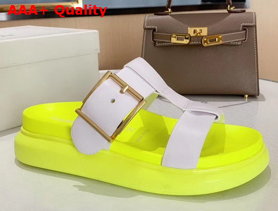 Alexander McQueen Hybrid Slide in White with Yellow Oversized Rubber Sole Replica