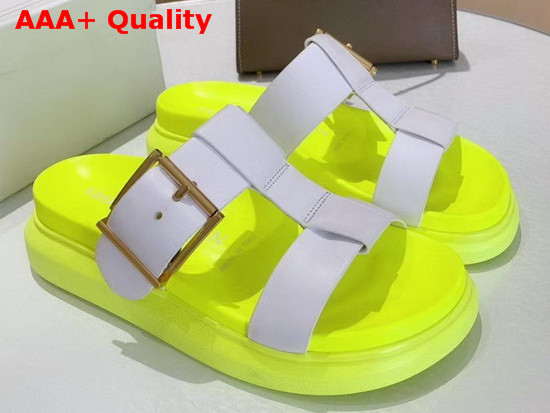 Alexander McQueen Hybrid Slide in White with Yellow Oversized Rubber Sole Replica