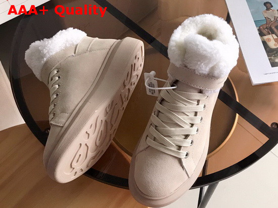 Alexander McQueen Oversized Sneaker Boot in Beige Suede and Shearling Lining Replica