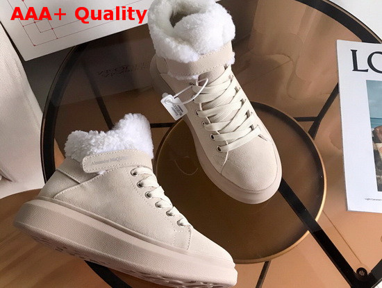 Alexander McQueen Oversized Sneaker Boot in Beige Suede and Shearling Lining Replica