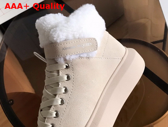 Alexander McQueen Oversized Sneaker Boot in Beige Suede and Shearling Lining Replica