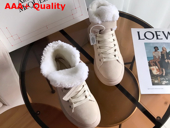 Alexander McQueen Oversized Sneaker Boot in Beige Suede and Shearling Lining Replica