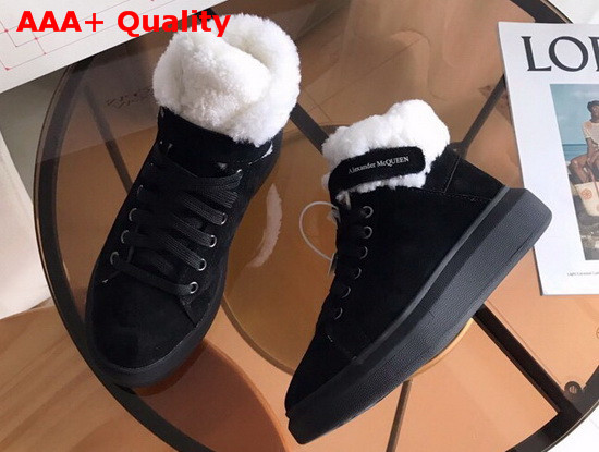 Alexander McQueen Oversized Sneaker Boot in Black Suede and Shearling Lining Replica