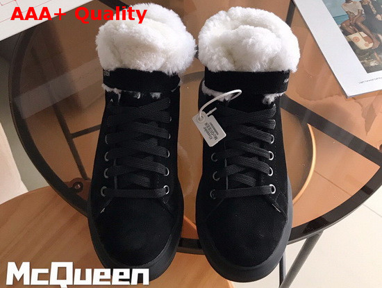 Alexander McQueen Oversized Sneaker Boot in Black Suede and Shearling Lining Replica