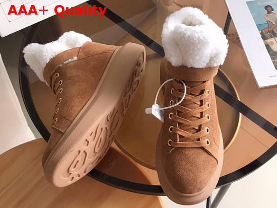 Alexander McQueen Oversized Sneaker Boot in Brown Suede and Shearling Lining Replica