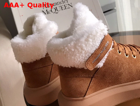 Alexander McQueen Oversized Sneaker Boot in Brown Suede and Shearling Lining Replica