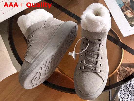 Alexander McQueen Oversized Sneaker Boot in Grey Suede and Shearling Lining Replica