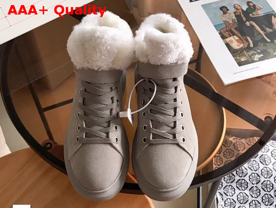 Alexander McQueen Oversized Sneaker Boot in Grey Suede and Shearling Lining Replica