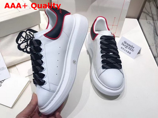 Alexander McQueen Oversized Sneaker in White Calf Leather with Black and Red Trim Replica