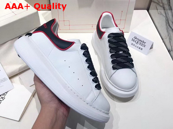 Alexander McQueen Oversized Sneaker in White Calf Leather with Black and Red Trim Replica