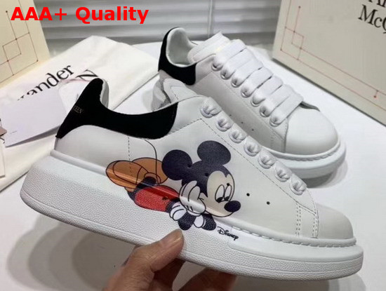 Alexander McQueen Oversized Sneaker in White Calf Leather with Mickey Mouse Print Replica