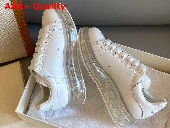 Alexander McQueen Oversized Sneaker in White Calfskin with Transparent Sole Replica