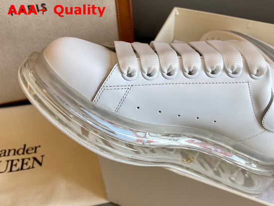 Alexander McQueen Oversized Sneaker in White Calfskin with Transparent Sole Replica