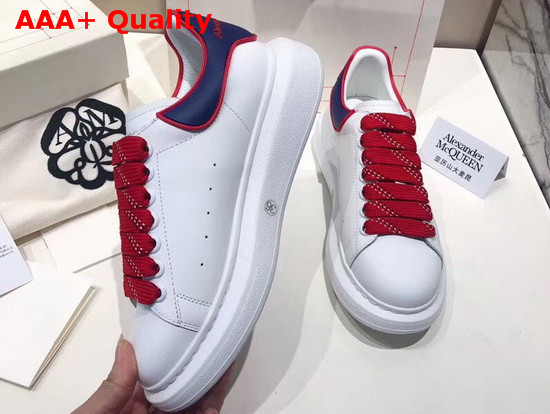 Alexander McQueen Oversized Sneaker in White with Blue and Red Trim Replica