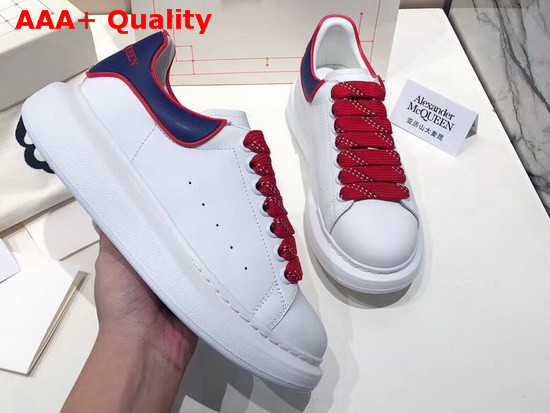 Alexander McQueen Oversized Sneaker in White with Blue and Red Trim Replica