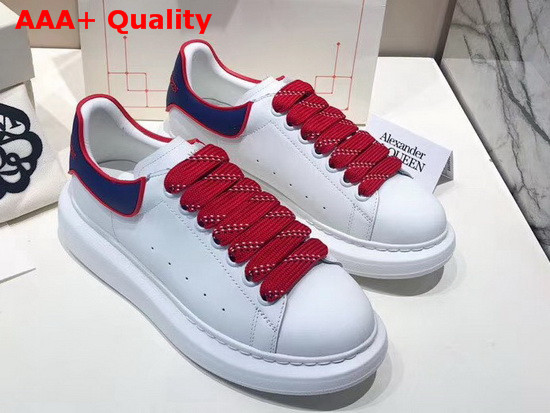 Alexander McQueen Oversized Sneaker in White with Blue and Red Trim Replica