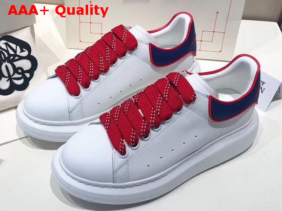 Alexander McQueen Oversized Sneaker in White with Blue and Red Trim Replica