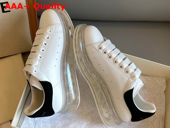 Alexander McQueen Oversized Sneaker with Transparent Sole Calfskin and Suede Calfskin White and Black Replica