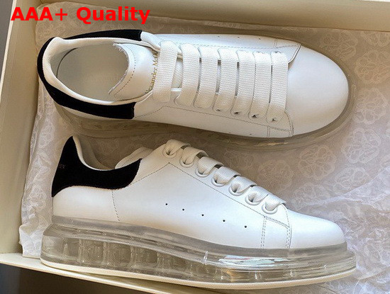 Alexander McQueen Oversized Sneaker with Transparent Sole Calfskin and Suede Calfskin White and Black Replica