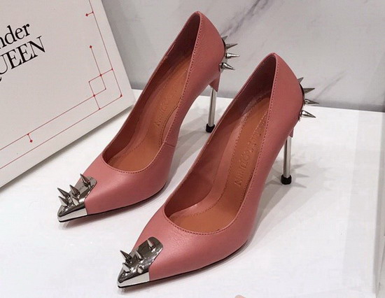 Alexander McQueen Punk Stud Pump in Pink Calfskin with Silver Stud Replica