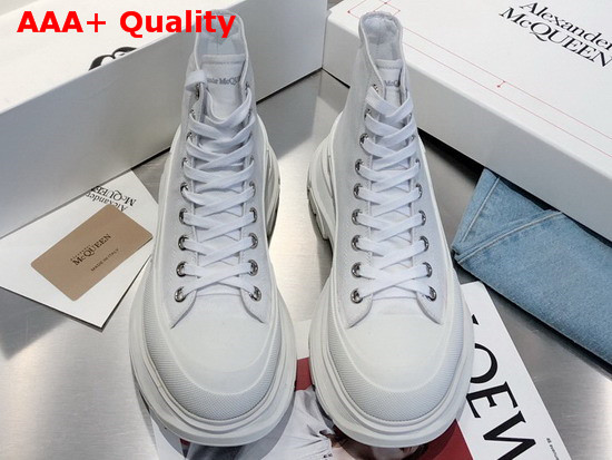 Alexander McQueen Tread Slick Boot White Canvas Lace Up Boot with a Lightweight Oversized Ruber Tread Sole Replica